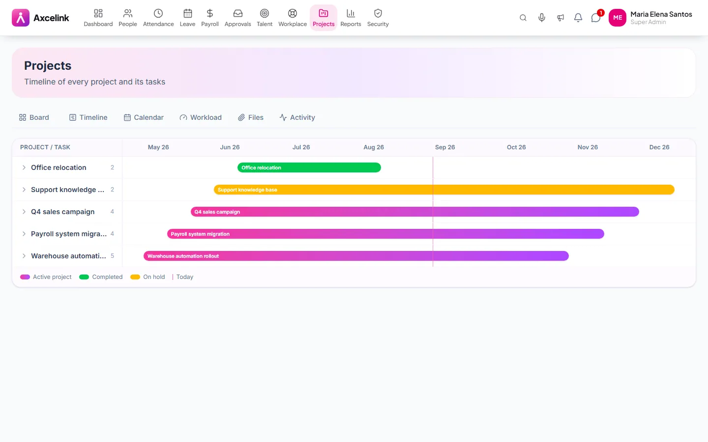 The project timeline showing tasks across dates.